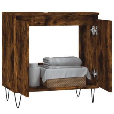 vidaXL Ντουλάπι Μπάνιου Καπνιστή Δρυς 58x33x60cm Επεξεργ. Ξύλο