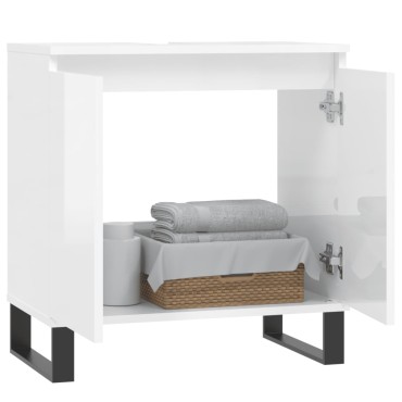 vidaXL Ντουλάπι Μπάνιου Γυαλ. Λευκό 58x33x60cm από Επεξεργ. Ξύλο