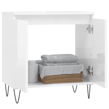 vidaXL Ντουλάπι Μπάνιου Γυαλ. Λευκό 58x33x60cm από Επεξεργ. Ξύλο