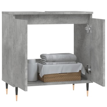 vidaXL Ντουλάπι Μπάνιου Γκρι Σκυροδεμ. 58x33x60cm Επεξεργ. Ξύλο