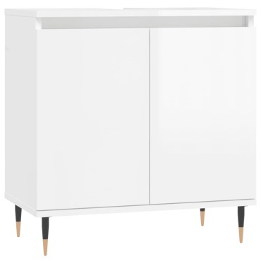 vidaXL Ντουλάπι Μπάνιου Γυαλ. Λευκό 58x33x60cm από Επεξεργ. Ξύλο