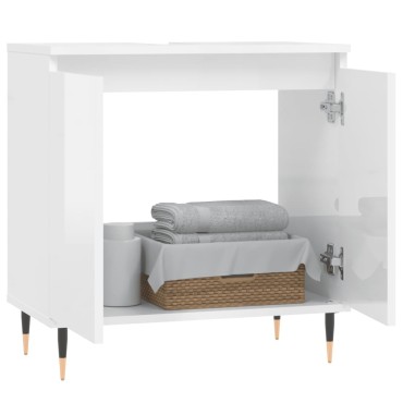 vidaXL Ντουλάπι Μπάνιου Γυαλ. Λευκό 58x33x60cm από Επεξεργ. Ξύλο