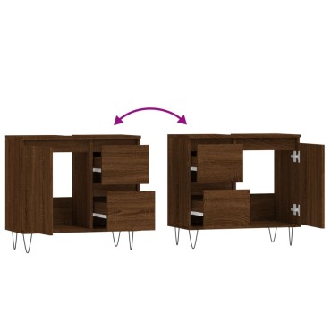 vidaXL Ντουλάπι Μπάνιου Καφέ Δρυς 65x33x60cm Επεξεργασμένο Ξύλο