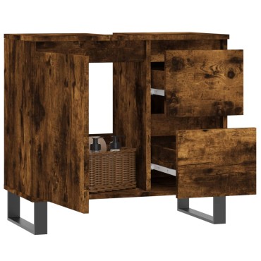 vidaXL Ντουλάπι Μπάνιου Καπνιστή Δρυς 65x33x60cm Επεξεργασμένο Ξύλο
