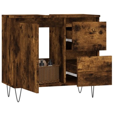 vidaXL Ντουλάπι Μπάνιου Καπνιστή Δρυς 65x33x60cm Επεξεργασμένο Ξύλο