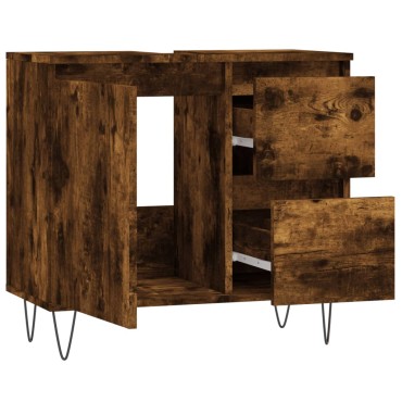 vidaXL Ντουλάπι Μπάνιου Καπνιστή Δρυς 65x33x60cm Επεξεργασμένο Ξύλο