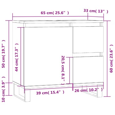 vidaXL Ντουλάπι Μπάνιου Γκρι Sonoma 65x33x60cm Επεξεργασμένο Ξύλο