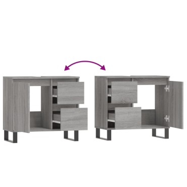vidaXL Ντουλάπι Μπάνιου Γκρι Sonoma 65x33x60cm Επεξεργασμένο Ξύλο