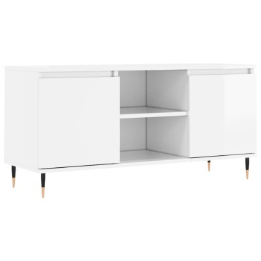 vidaXL Έπιπλο Τηλεόρασης Γυαλ. Λευκό 104x35x50cm Επεξεργ. Ξύλο