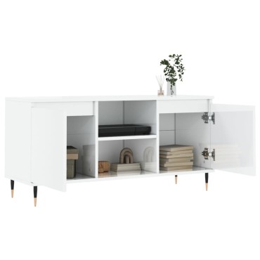vidaXL Έπιπλο Τηλεόρασης Γυαλ. Λευκό 104x35x50cm Επεξεργ. Ξύλο
