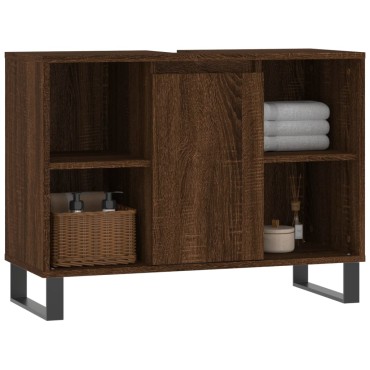 vidaXL Ντουλάπι Μπάνιου Καφέ Δρυς 80x33x60cm Επεξεργασμένο Ξύλο 1 τεμ.