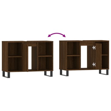 vidaXL Ντουλάπι Μπάνιου Καφέ Δρυς 80x33x60cm Επεξεργασμένο Ξύλο 1 τεμ.