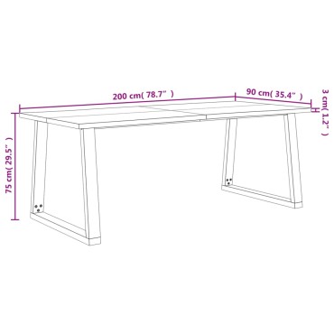 vidaXL Τραπεζαρία με Φυσικό Περίγραμμα 200x90x75cm Μασίφ Ξύλο Ακακίας 1 τεμ.