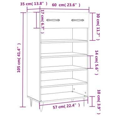 vidaXL Παπουτσοθήκη Γκρι Sonoma 60x35x105cm από Επεξεργ. Ξύλο 1 τεμ.