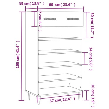 vidaXL Παπουτσοθήκη Μαύρη 60x35x105cm από Επεξεργασμένο Ξύλο 1 τεμ.