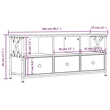 vidaXL Έπιπλο Τηλεόρασης Καφέ Δρυς 102x33x45cm Επεξ. Ξύλο/Σίδερο