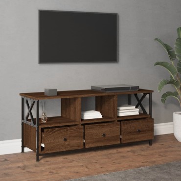 vidaXL Έπιπλο Τηλεόρασης Καφέ Δρυς 102x33x45cm Επεξ. Ξύλο/Σίδερο