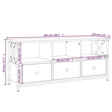 vidaXL Έπιπλο Τηλεόρασης Καφέ Δρυς 102x33x45cm Επεξ. Ξύλο/Σίδερο