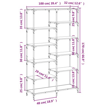 vidaXL Βιβλιοθήκη Γκρι Sonoma 100x32x170cm Επεξεργ. Ξύλο / Σίδηρος 1 τεμ.