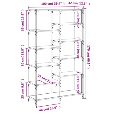 vidaXL Βιβλιοθήκη Καφέ Δρυς 100x32x170cm Επεξεργ. Ξύλο / Σίδηρος 1 τεμ.