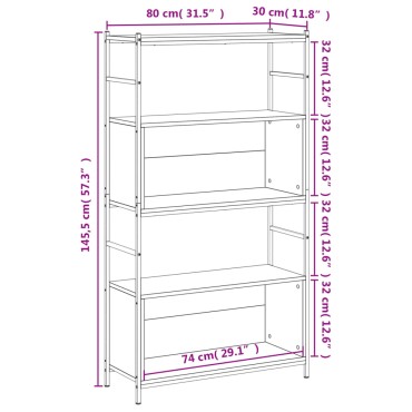 vidaXL Βιβλιοθήκη Γκρι Sonoma 80x30x145,5cm από Επεξεργασμένο Ξύλο 1 τεμ.
