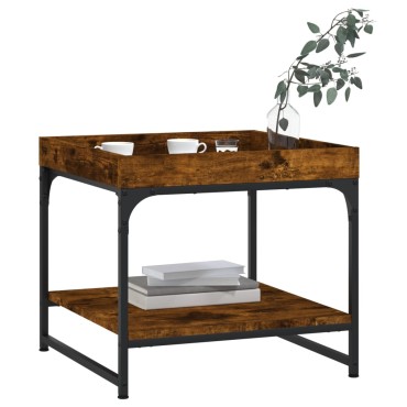 vidaXL Τραπεζάκι Σαλονιού Καπνιστή Δρυς 49,5x49,5x45cm Επεξ. Ξύλο 1 τεμ.