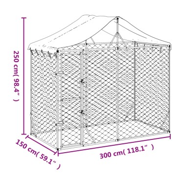 vidaXL Κλουβί Σκύλου Εξ. Χώρου με Οροφή Ασημί 3x1,5x2,5 μ Γαλβ. Ατσάλι