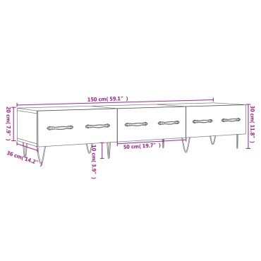vidaXL Έπιπλο Τηλεόρασης Γυαλ. Λευκό 150x36x30cm Επεξεργασμένο Ξύλο