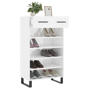 vidaXL Παπουτσοθήκη Γυαλιστερό Λευκό 60x35x105cm Επεξεργασμένο Ξύλο 1 τεμ.
