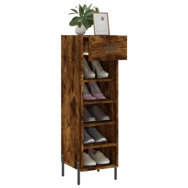 vidaXL Παπουτσοθήκη Καπνιστή Δρυς 30x35x105cm από Επεξεργασμένο Ξύλο 1 τεμ.