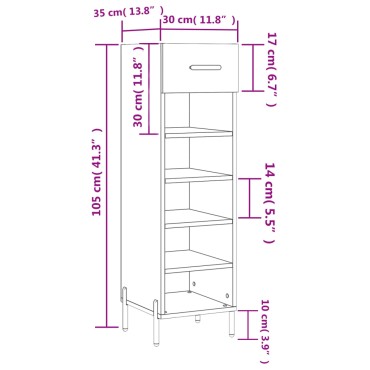 vidaXL Παπουτσοθήκη Γκρι Sonoma 30x35x105cm από Επεξεργασμένο Ξύλο 1 τεμ.