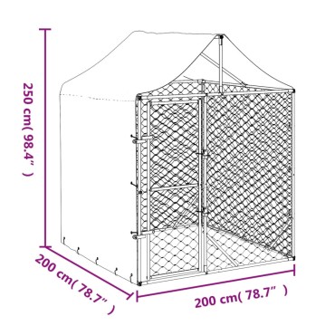 vidaXL Κλουβί Σκύλου Εξ. Χώρου με Οροφή Ασημί 2x2x2,5 μ. Γαλβ. Ατσάλι