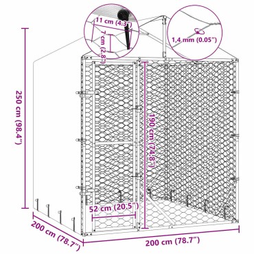 vidaXL Κλουβί Σκύλου Εξ. Χώρου με Οροφή Ασημί 2x2x2,5 μ. Γαλβ. Ατσάλι