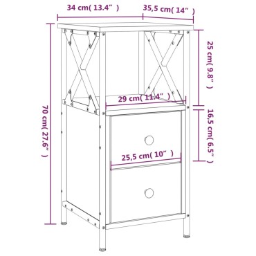 vidaXL Κομοδίνα 2 τεμ. Γκρι Sonoma 34x35,5x70cm Επεξεργασμένο Ξύλο