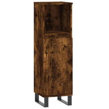 vidaXL Ντουλάπι Μπάνιου Καπνιστή Δρυς 30x30x100cm Επεξεργασμένο Ξύλο 1 τεμ.