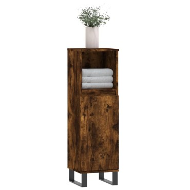 vidaXL Ντουλάπι Μπάνιου Καπνιστή Δρυς 30x30x100cm Επεξεργασμένο Ξύλο 1 τεμ.