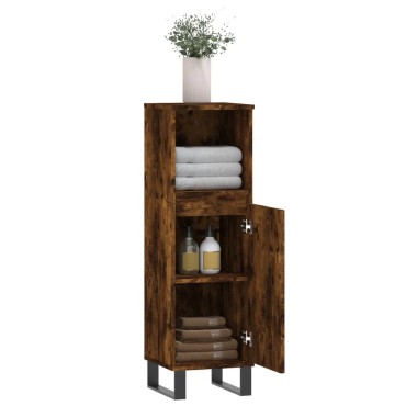 vidaXL Ντουλάπι Μπάνιου Καπνιστή Δρυς 30x30x100cm Επεξεργασμένο Ξύλο 1 τεμ.