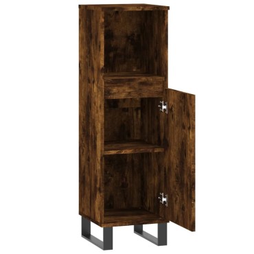 vidaXL Ντουλάπι Μπάνιου Καπνιστή Δρυς 30x30x100cm Επεξεργασμένο Ξύλο 1 τεμ.