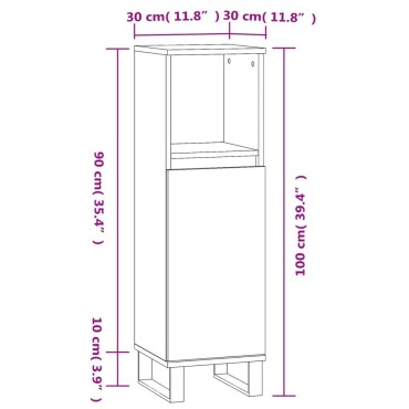 vidaXL Ντουλάπι Μπάνιου Καφέ Δρυς 30x30x100cm Επεξεργασμένο Ξύλο 1 τεμ.