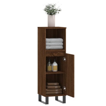 vidaXL Ντουλάπι Μπάνιου Καφέ Δρυς 30x30x100cm Επεξεργασμένο Ξύλο 1 τεμ.