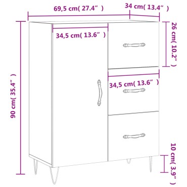 vidaXL Ντουλάπι Καφέ Δρυς 69,5x34x90cm Επεξεργασμένο Ξύλο 1 τεμ.