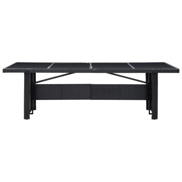 vidaXL Τραπέζι Κήπου Μαύρο 240x90x74cm από Συνθετικό Ρατάν/Γυαλί 1 τεμ.