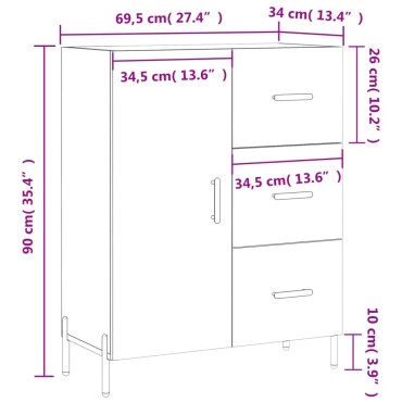vidaXL Ντουλάπι Καφέ Δρυς 69,5x34x90cm Επεξεργασμένο Ξύλο 1 τεμ.