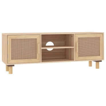 vidaXL Έπιπλο Τηλεόρασης Καφέ 105x30x40cm Μασίφ Πεύκο & Φυσικό Ρατάν