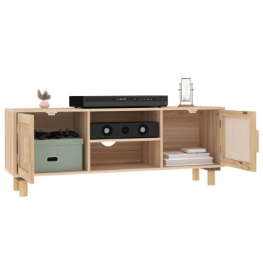 vidaXL Έπιπλο Τηλεόρασης Καφέ 105x30x40cm Μασίφ Πεύκο & Φυσικό Ρατάν