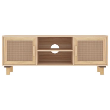 vidaXL Έπιπλο Τηλεόρασης Καφέ 105x30x40cm Μασίφ Πεύκο & Φυσικό Ρατάν
