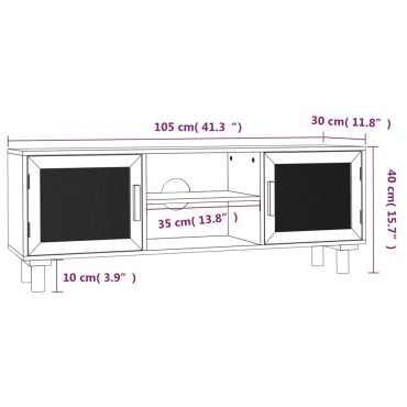 vidaXL Έπιπλο Τηλεόρασης Καφέ 105x30x40cm Μασίφ Πεύκο & Φυσικό Ρατάν