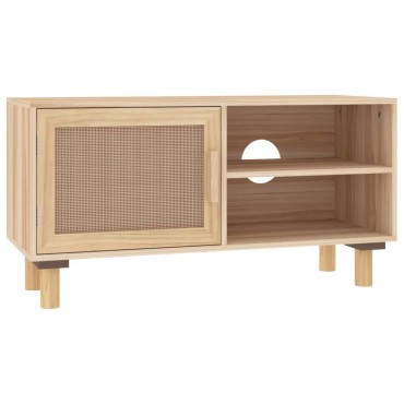 vidaXL Έπιπλο Τηλεόρασης Καφέ 80x30x40cm Μασίφ Πεύκο & Φυσικό Ρατάν