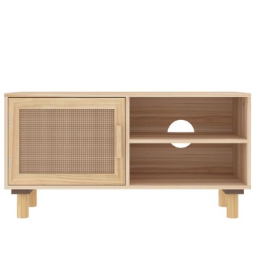 vidaXL Έπιπλο Τηλεόρασης Καφέ 80x30x40cm Μασίφ Πεύκο & Φυσικό Ρατάν
