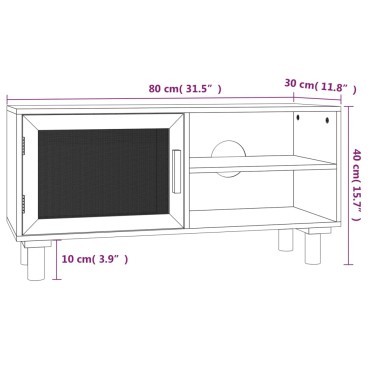 vidaXL Έπιπλο Τηλεόρασης Καφέ 80x30x40cm Μασίφ Πεύκο & Φυσικό Ρατάν